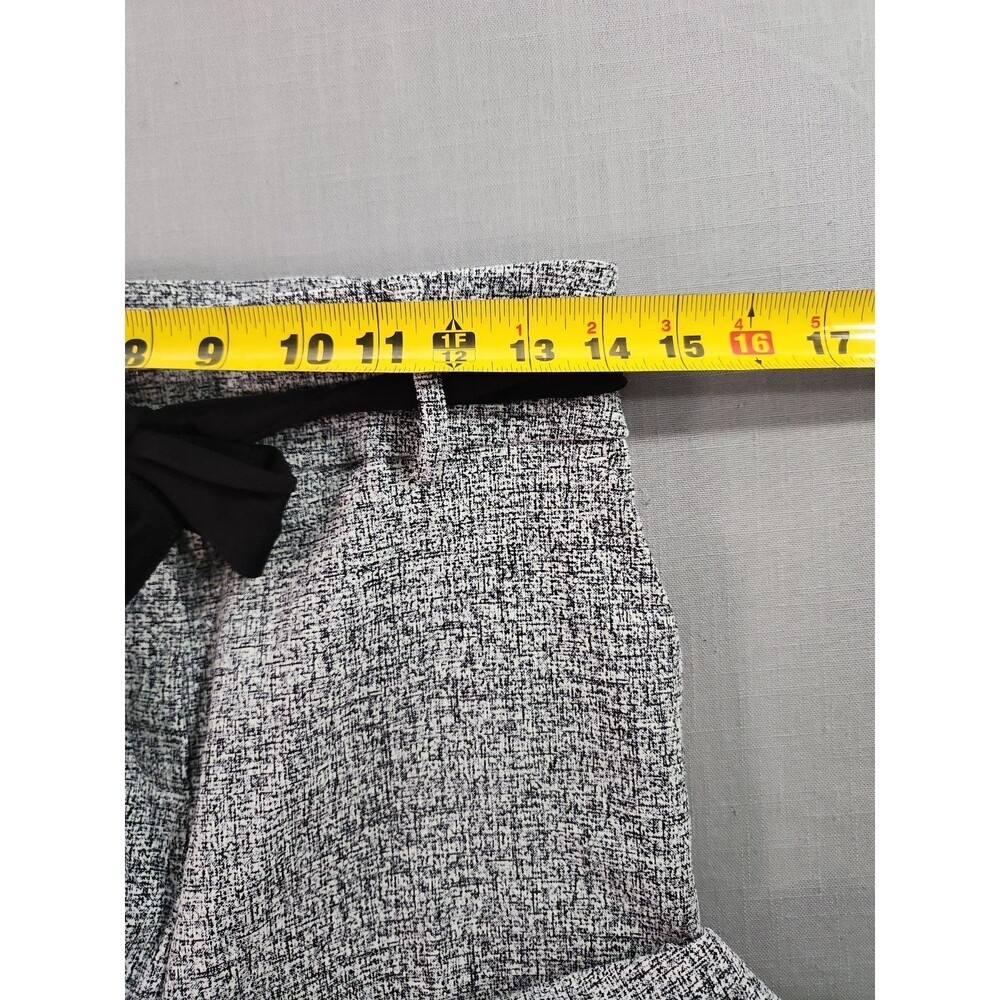 Women’s Black & White Tweed Print Dress Pants with Waist Tie Belt Office Career - Picture 3 of 8